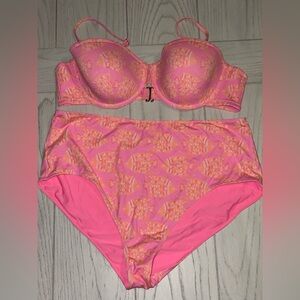 Vineyard Vines Pink & Coral High-Rise Bikini Set with Fish Print
